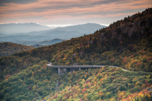 sunset at the Rough Ridge Overlook off the Blue Ridge Parkway near Blowing Rock, North Carolina