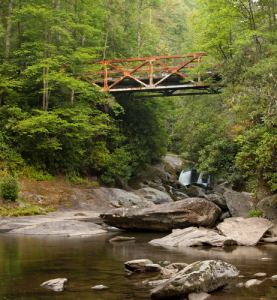 iron bridge crossing the Chattooga near Highlands, North Carolina
